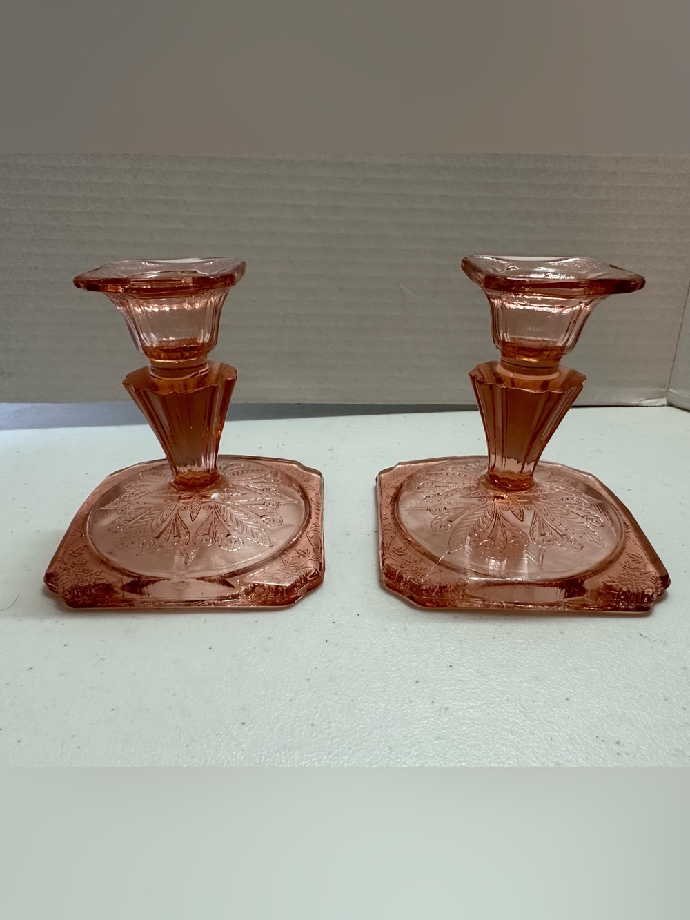 2 Jeannette Pink Adam Depression Glass Candlesticks Candle holders